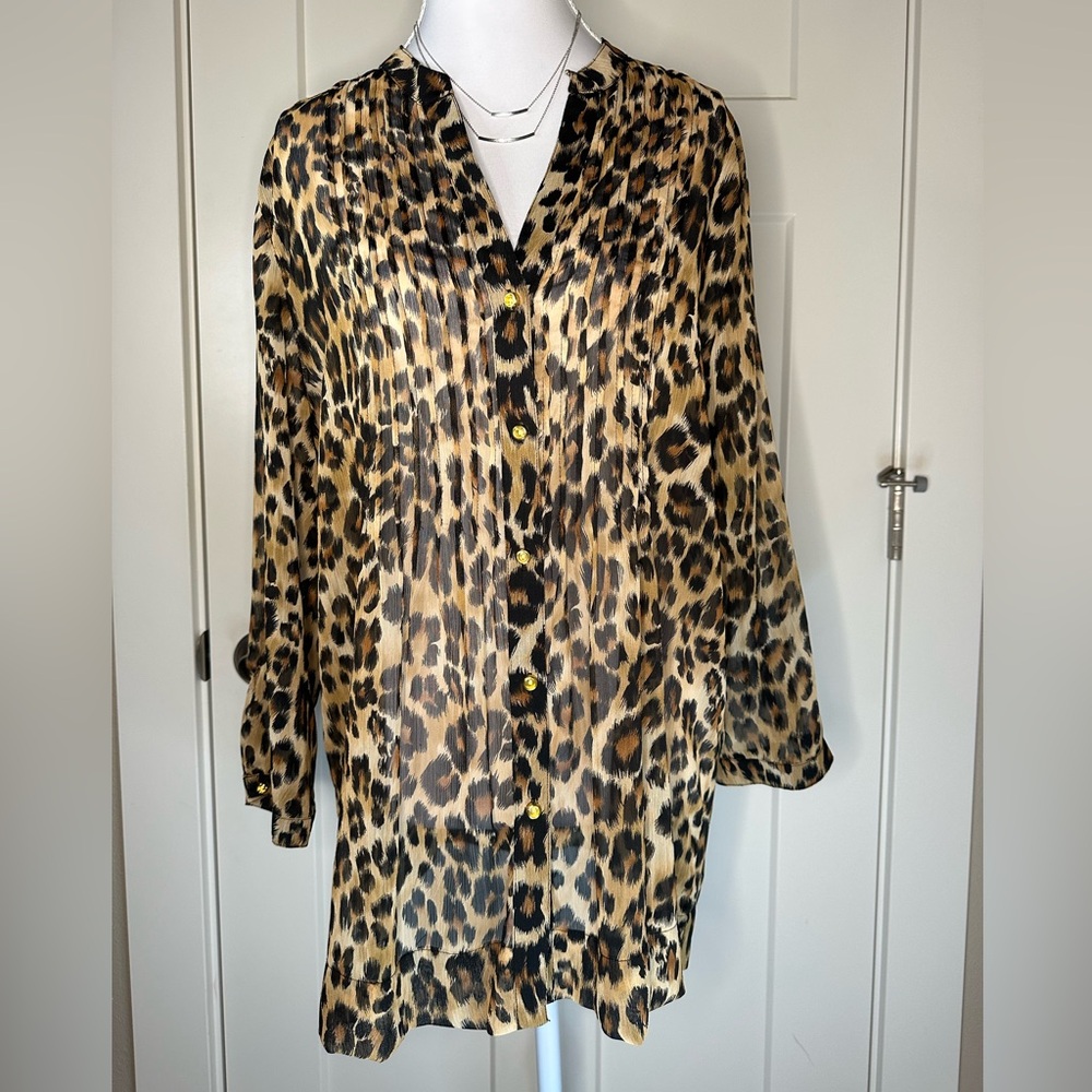 Charter Club Leopard Print Button Front Blouse Size‎ L
